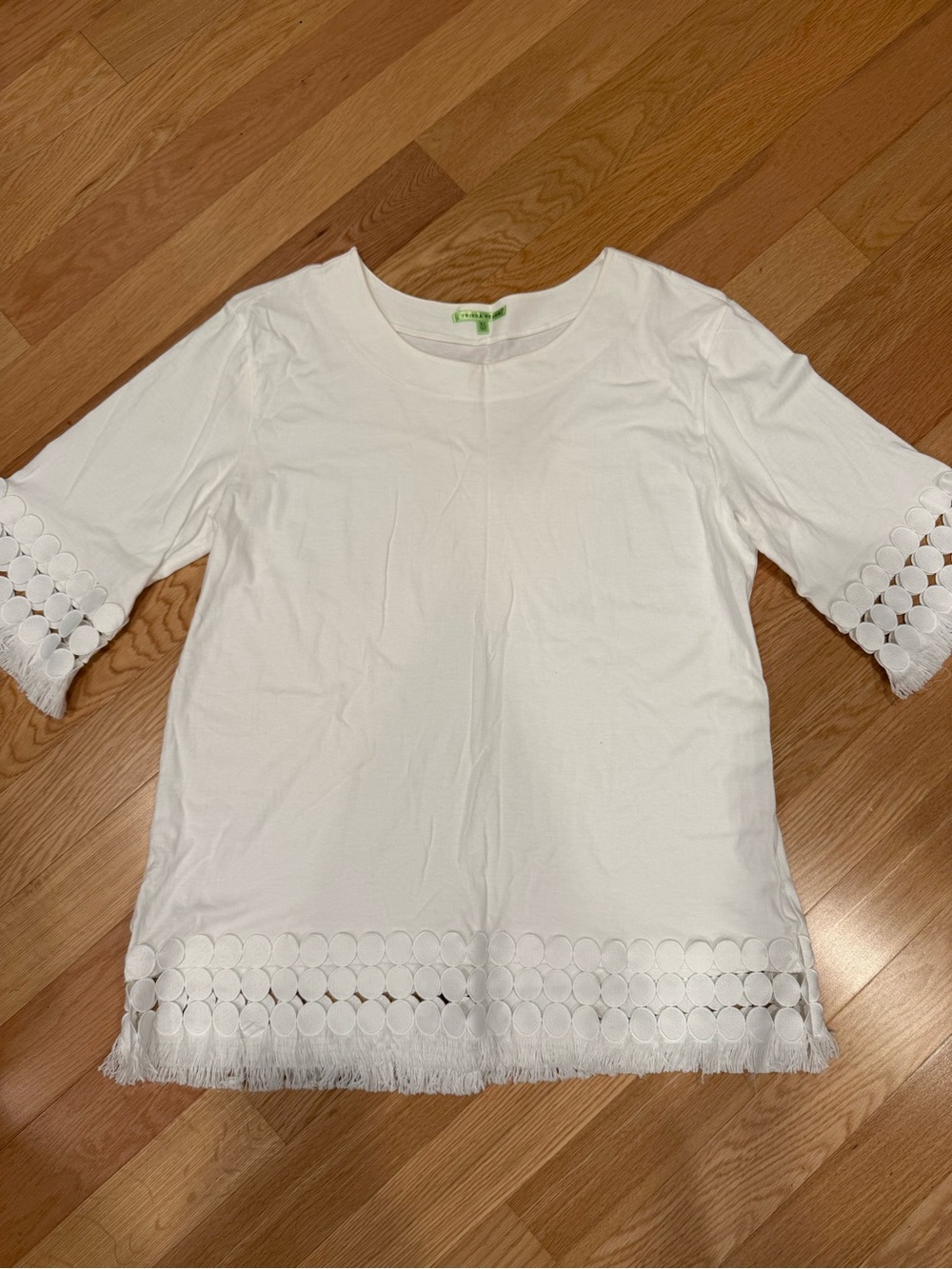 Trisha Tyler cotton tunic with dot and fringe detail